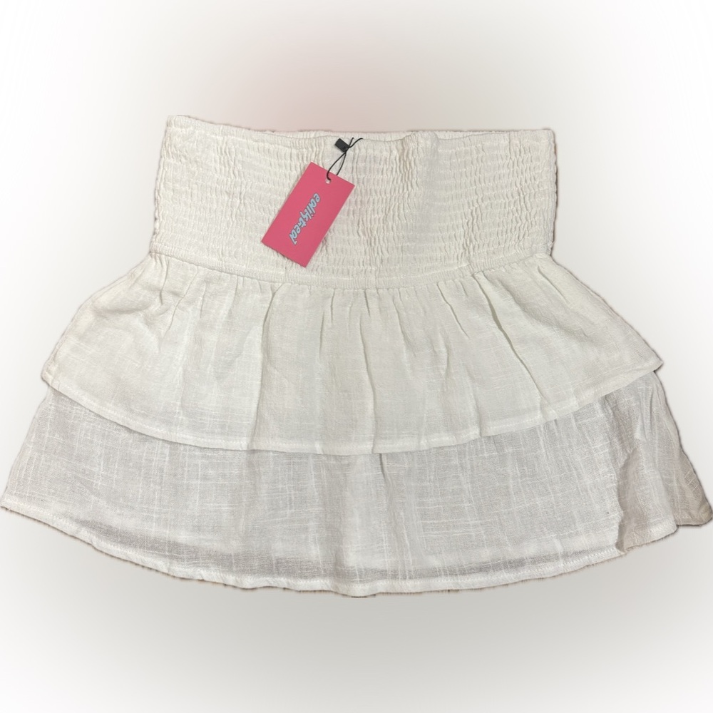 White gauze double layered mini skirt